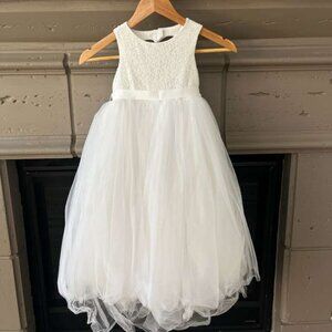 David's Bridal Ball Gown Flower Girl Dress with Heart Cutout in White